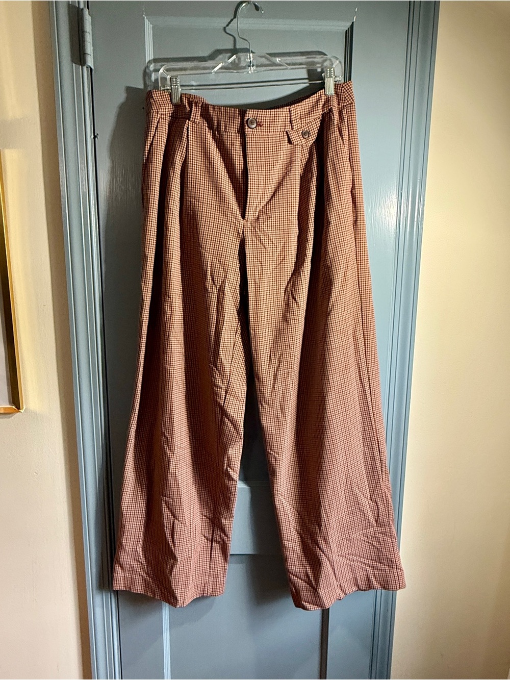 a new day Women's Wide-Leg Checked Trousers in rust and cream